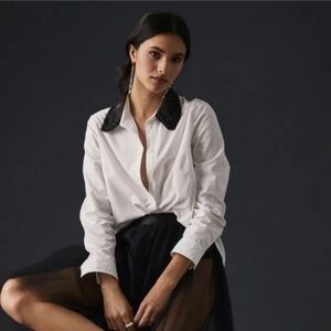 NWT Anthropologie Maeve White Embellished Collar Button Down Blouse SZ Sm Petite